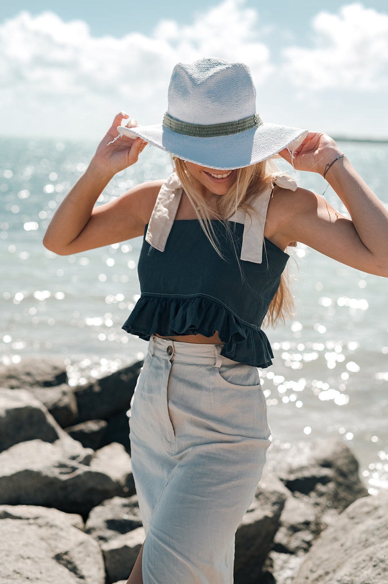 Linen Ruffle Hem Crop Top
