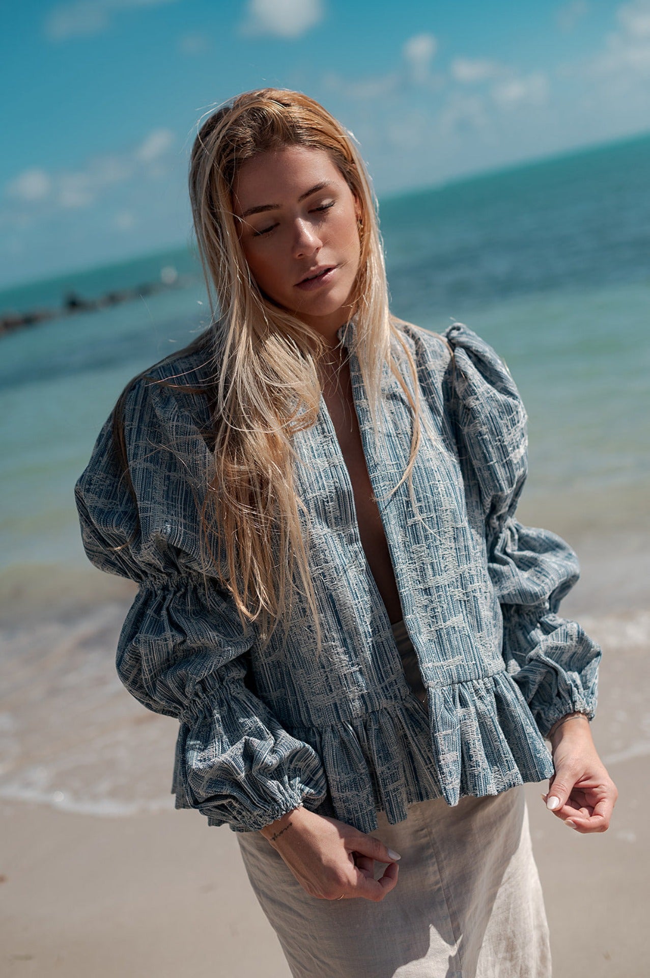 Denim Statement Jacket with Puff Sleeves