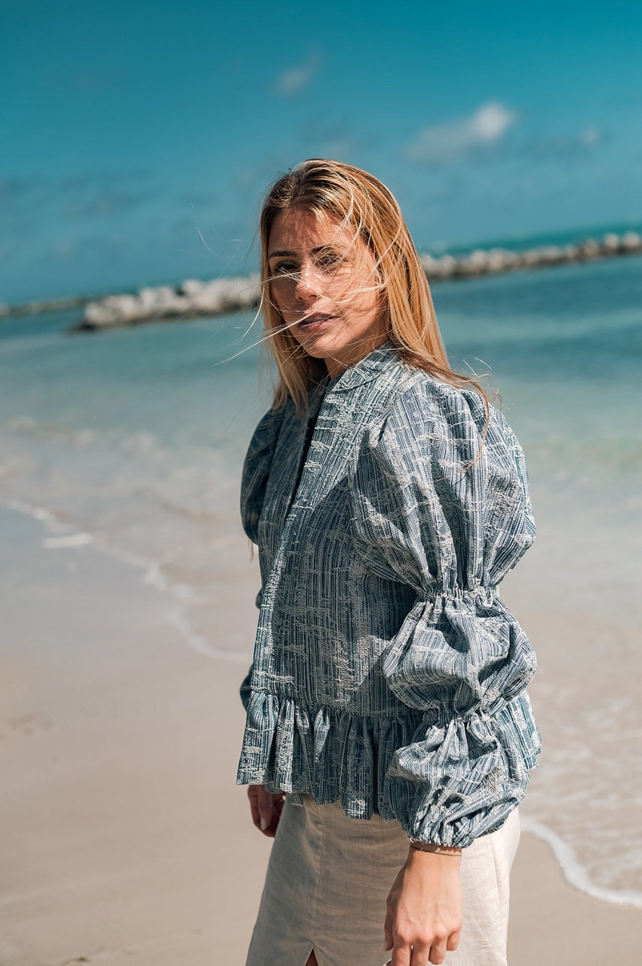 Denim Statement Jacket with Puff Sleeves