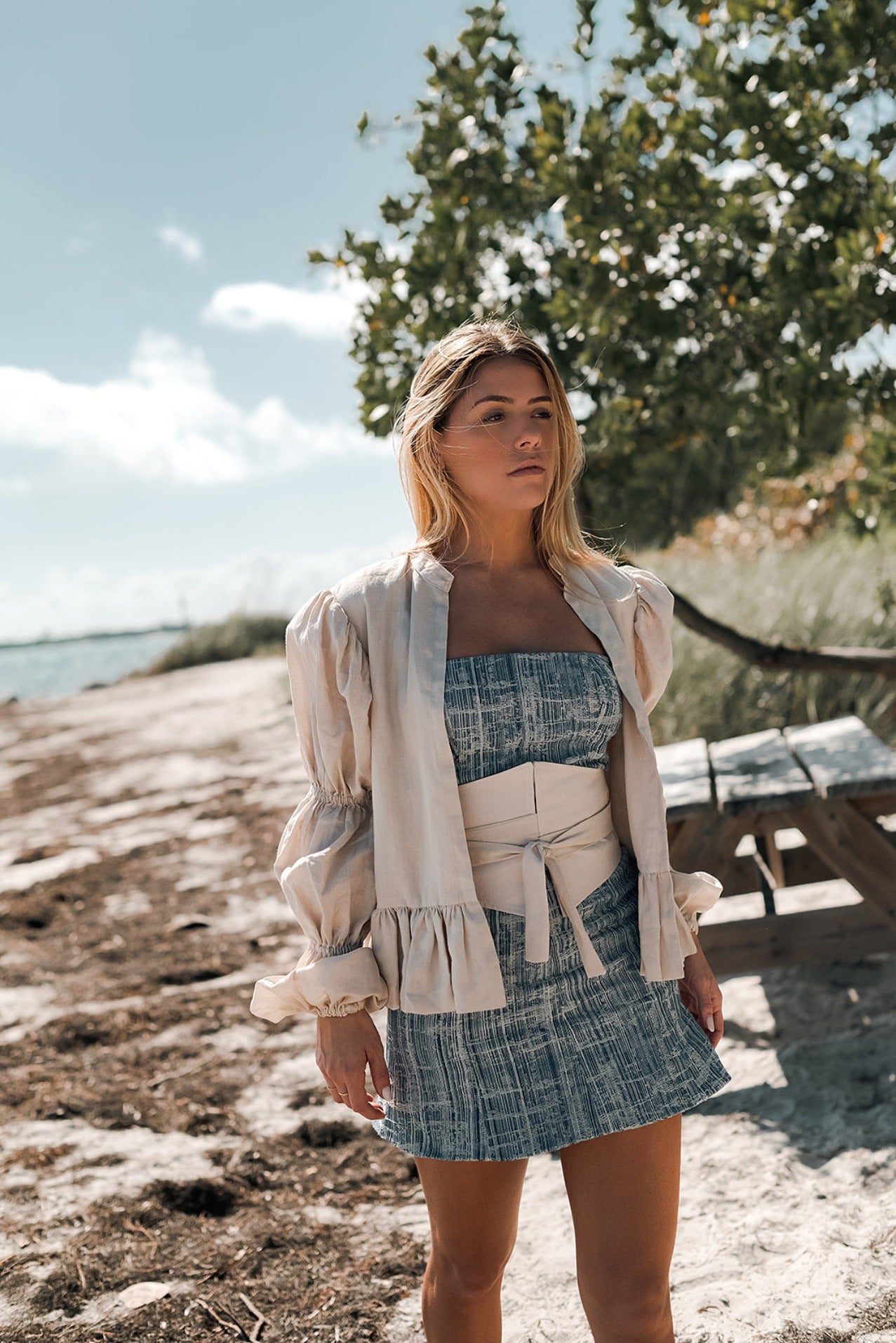 Linen Statement Jacket with Puff Sleeves