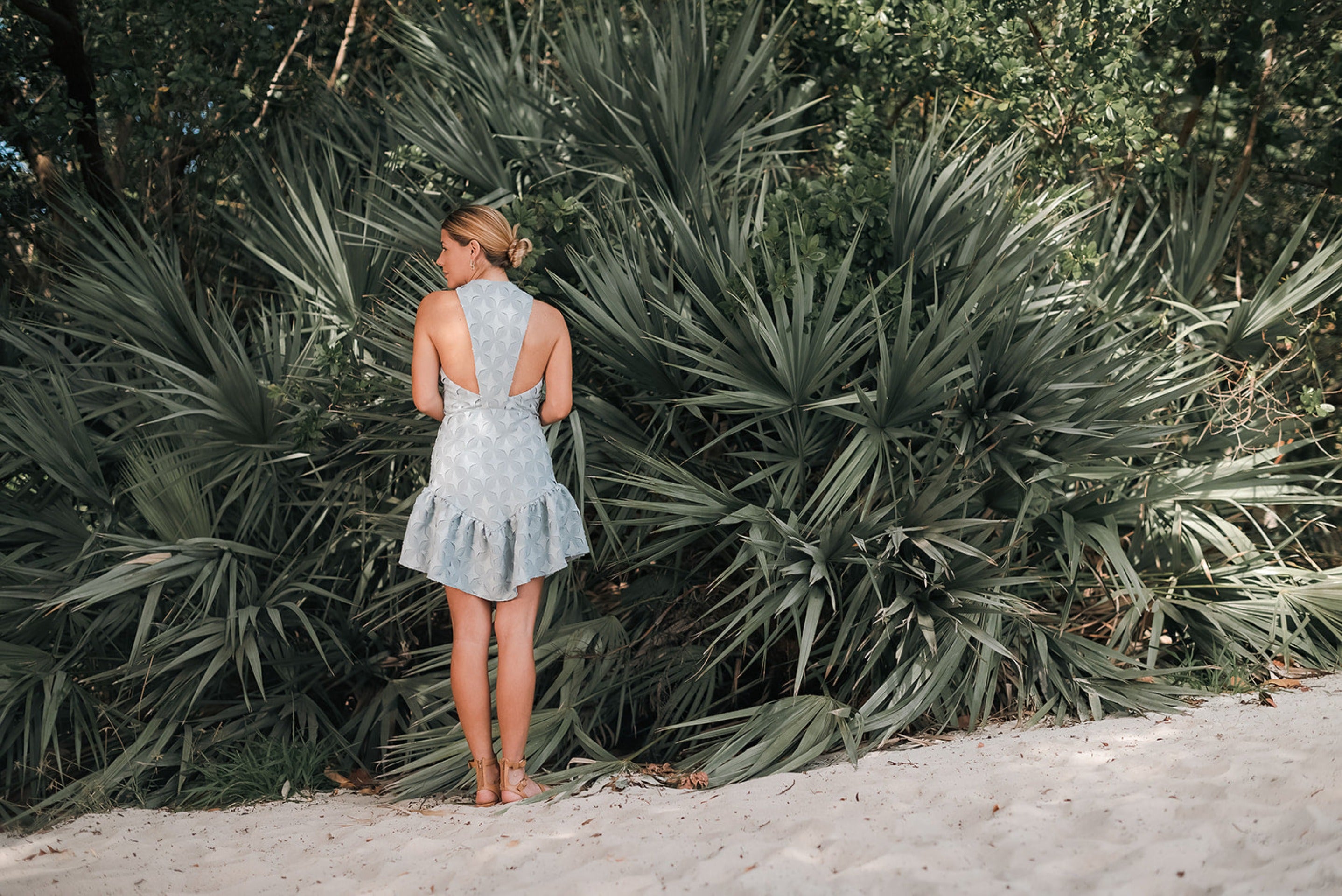 Cross Halter Mini Ruffle Dress