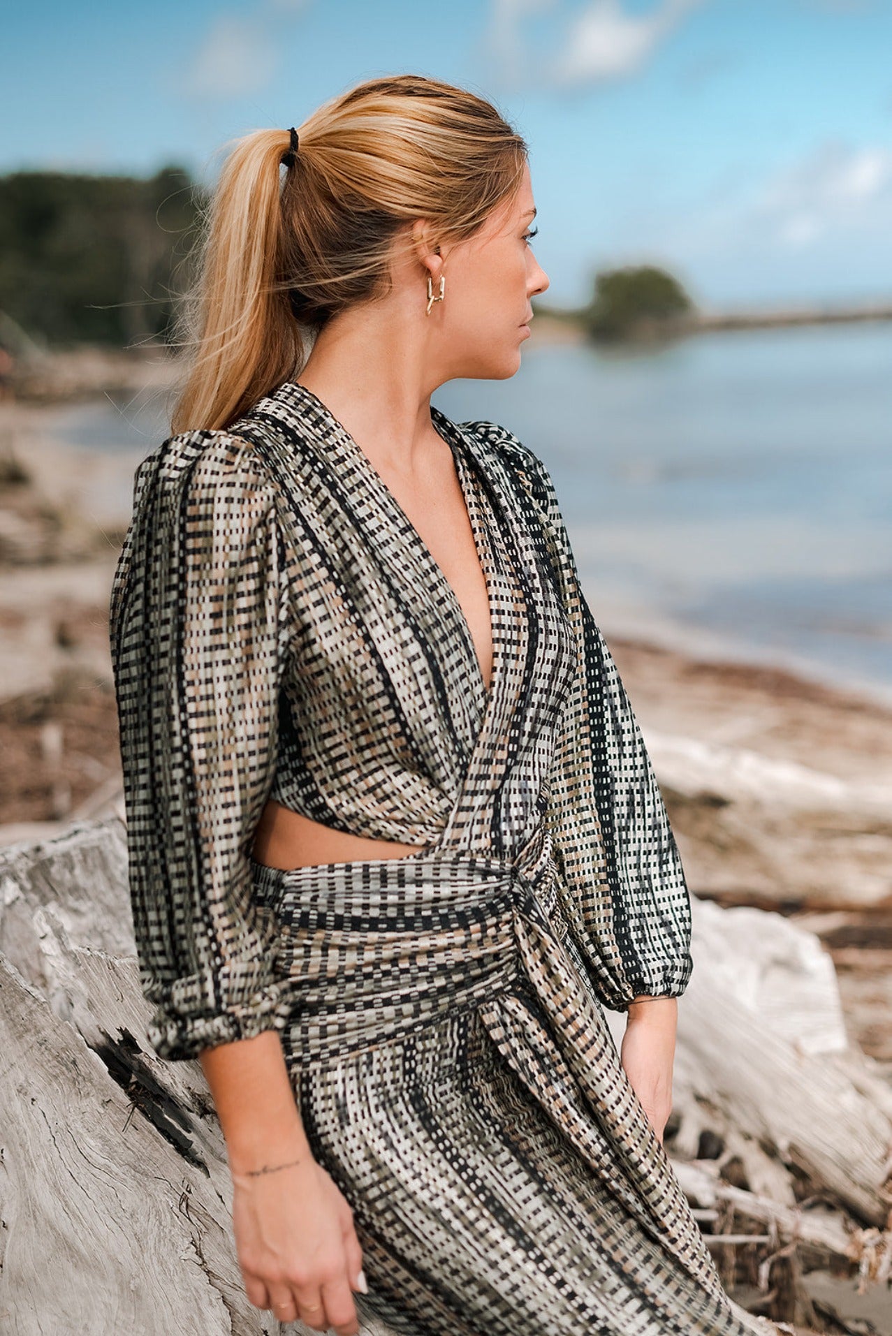 Long Sleeve Midi Dress, green, side