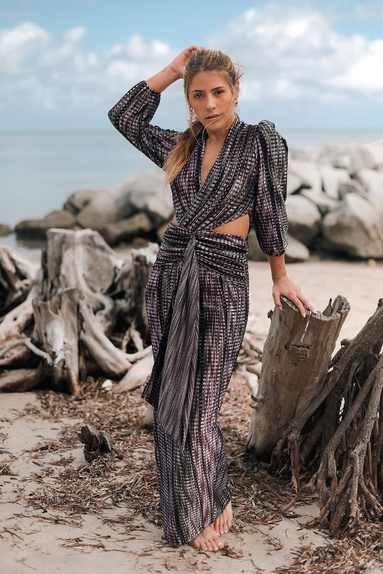 Ashley Stambouli Side Cut Out Long Sleeve Dress - Black - S Ashley Stambouli Side Cut Out Long Sleeve Dress - Black - S