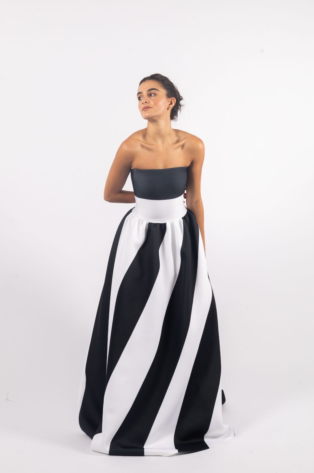 Notte Gown | Black and White Neoprene Striped Gown