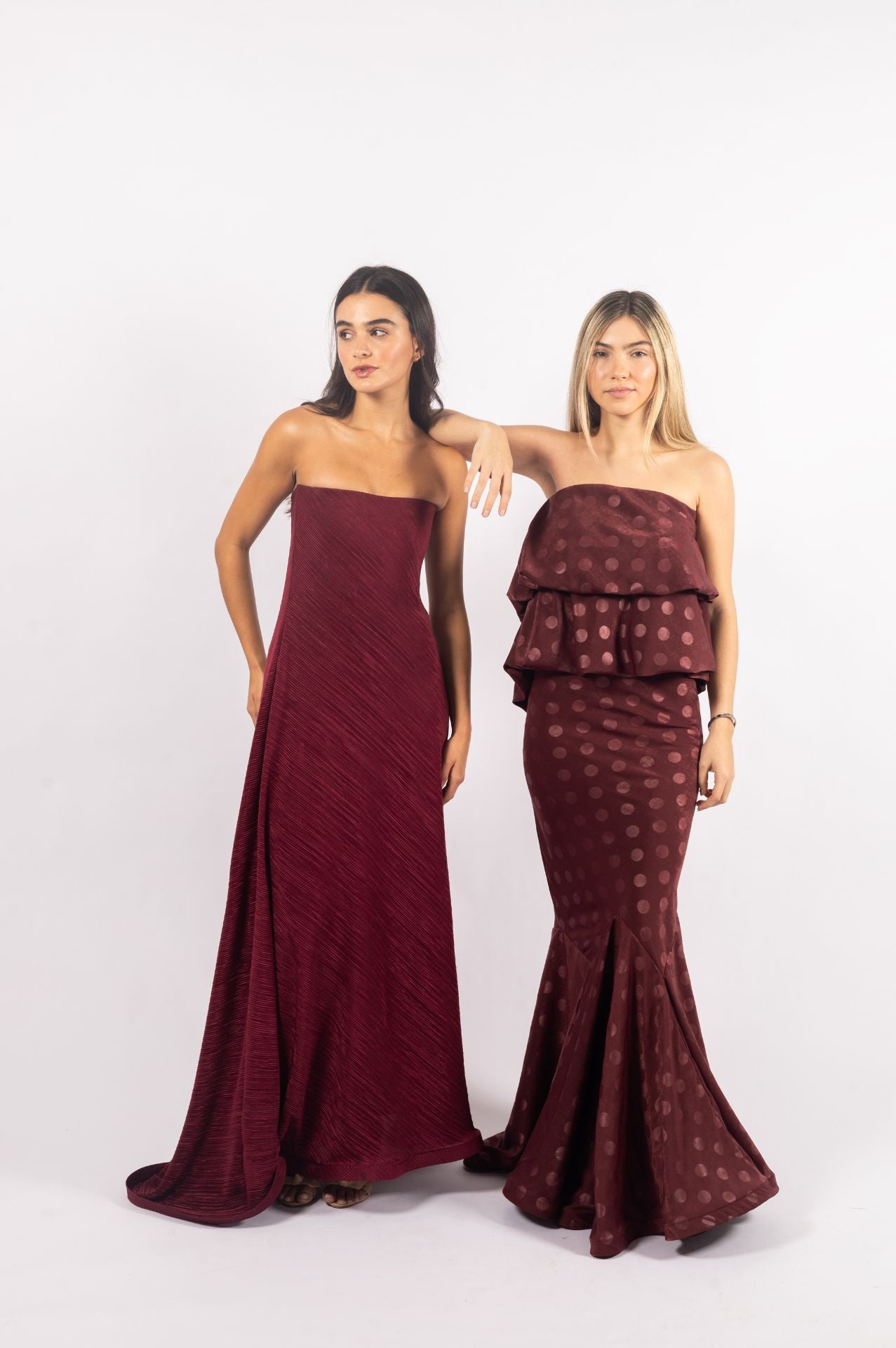 Serena Dress | Strapless Burgundy Pleated Dress with Flowy Silhouette