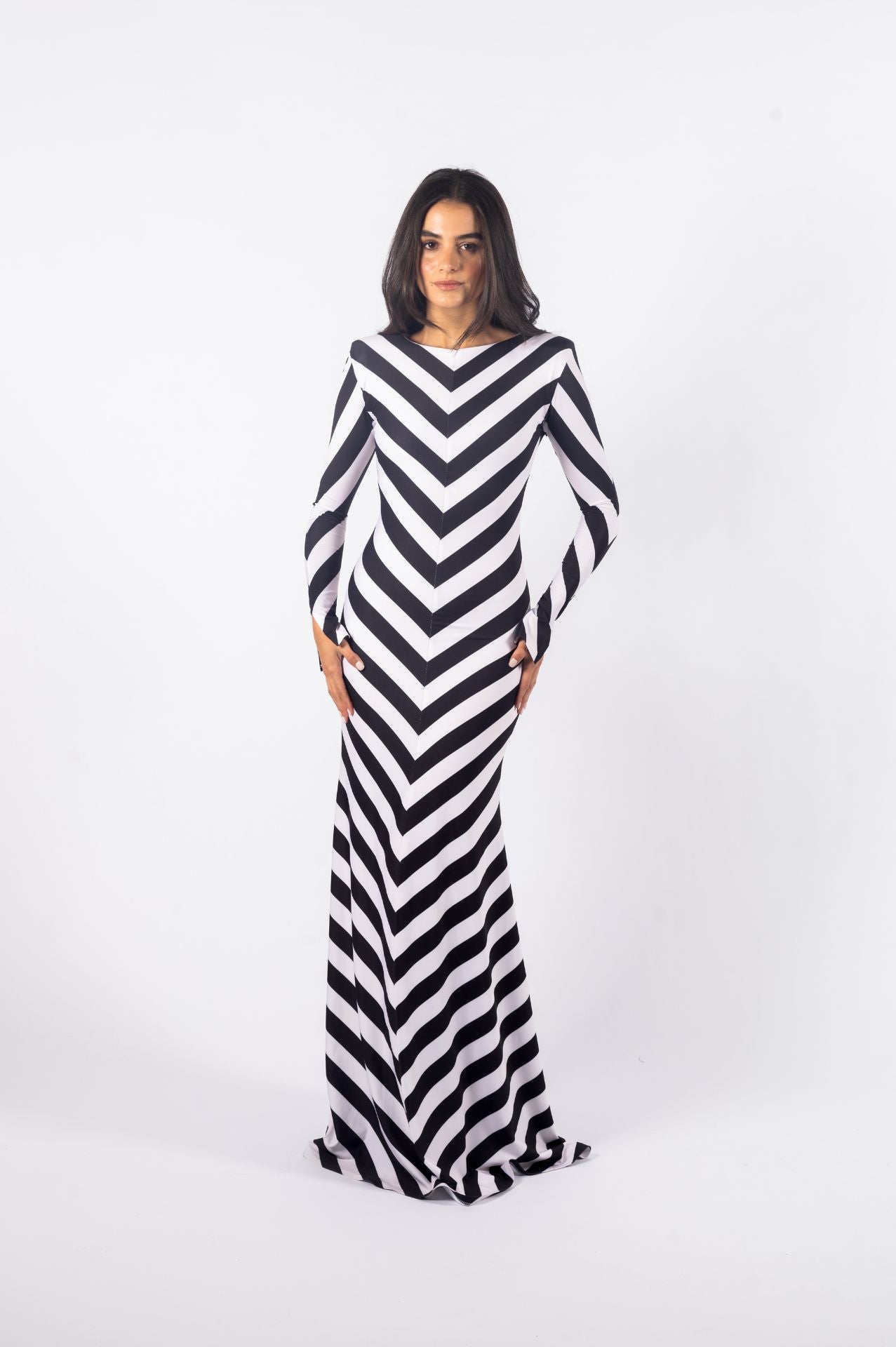 Stella Dress | Black and White Diagonal Striped Dress