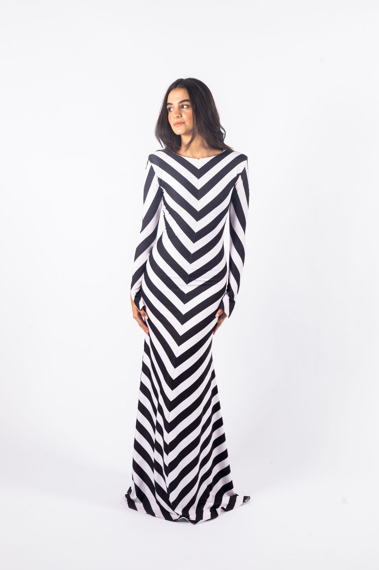 Stella Dress | Black and White Diagonal Striped Dress