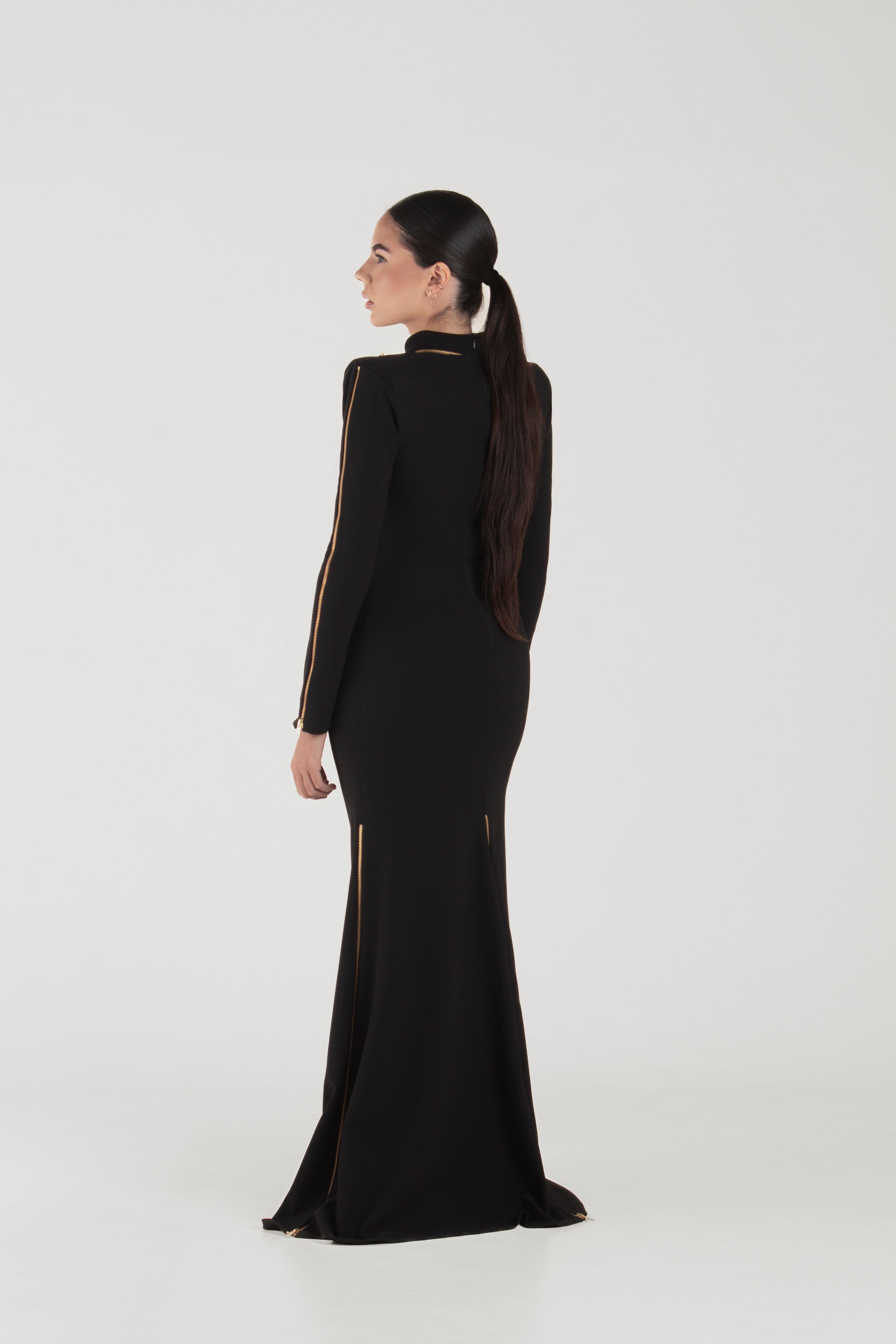 Rina Black Long Sleeves Dress