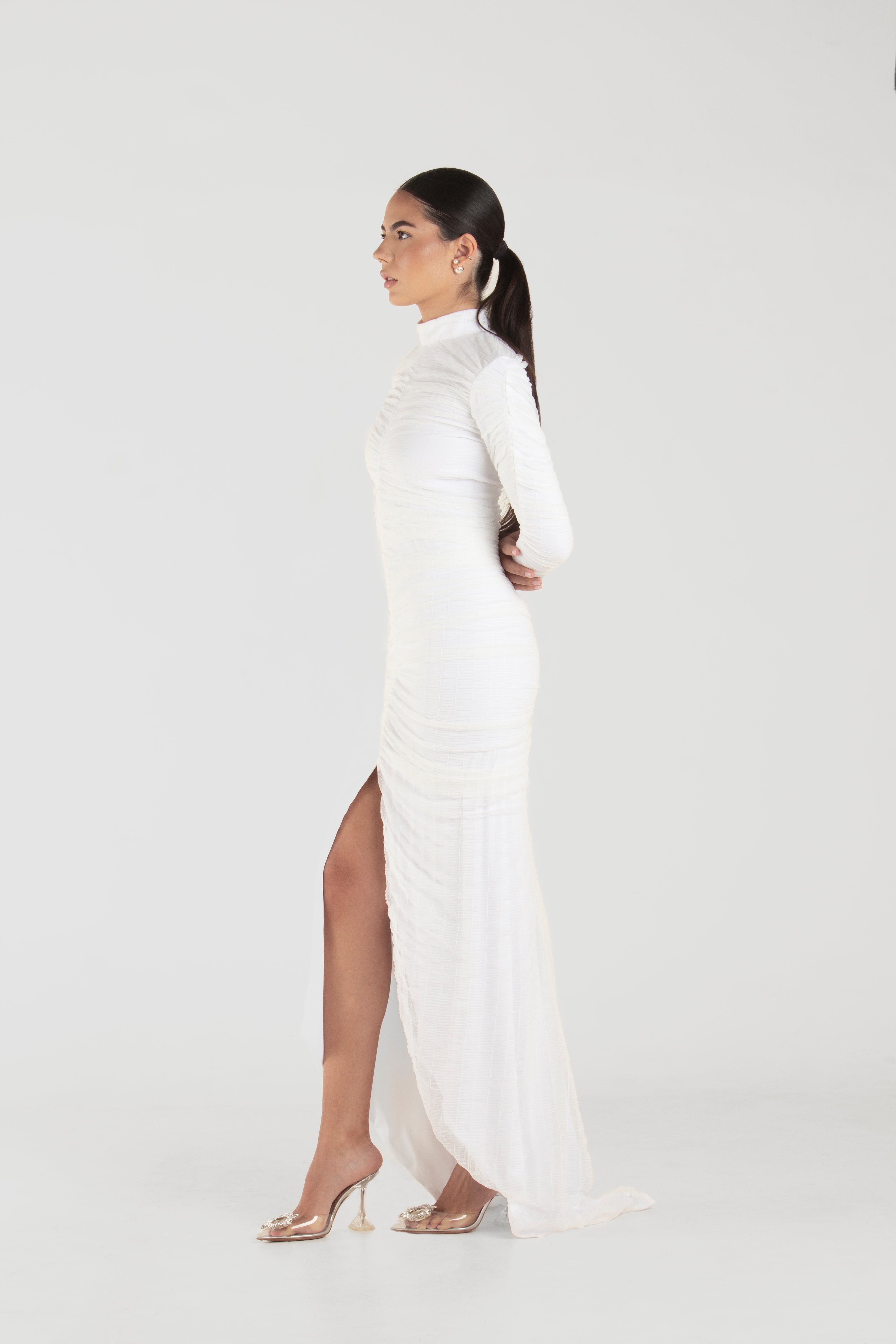 Nina White Long Sleeves Dress