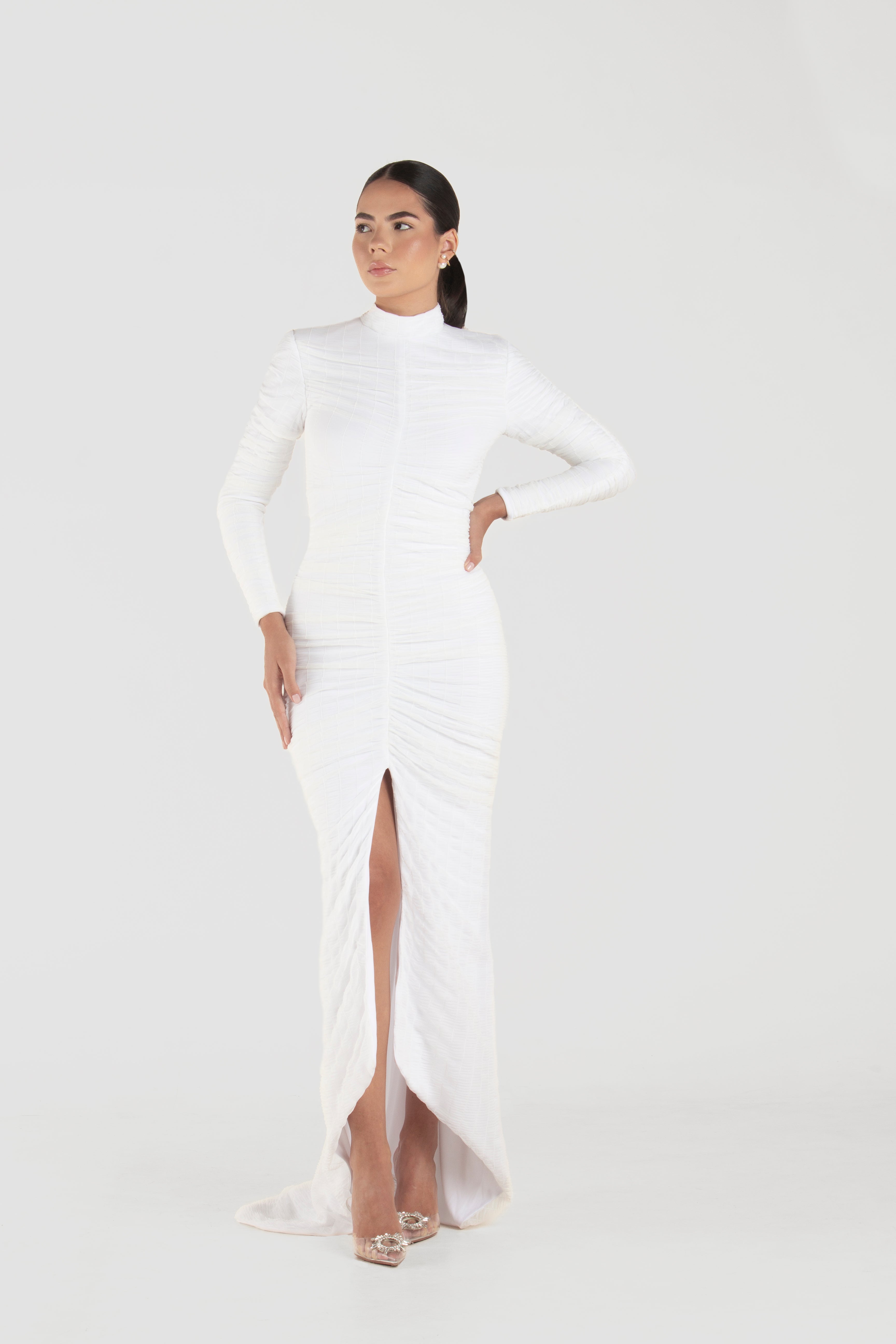 Nina White Long Sleeves Dress