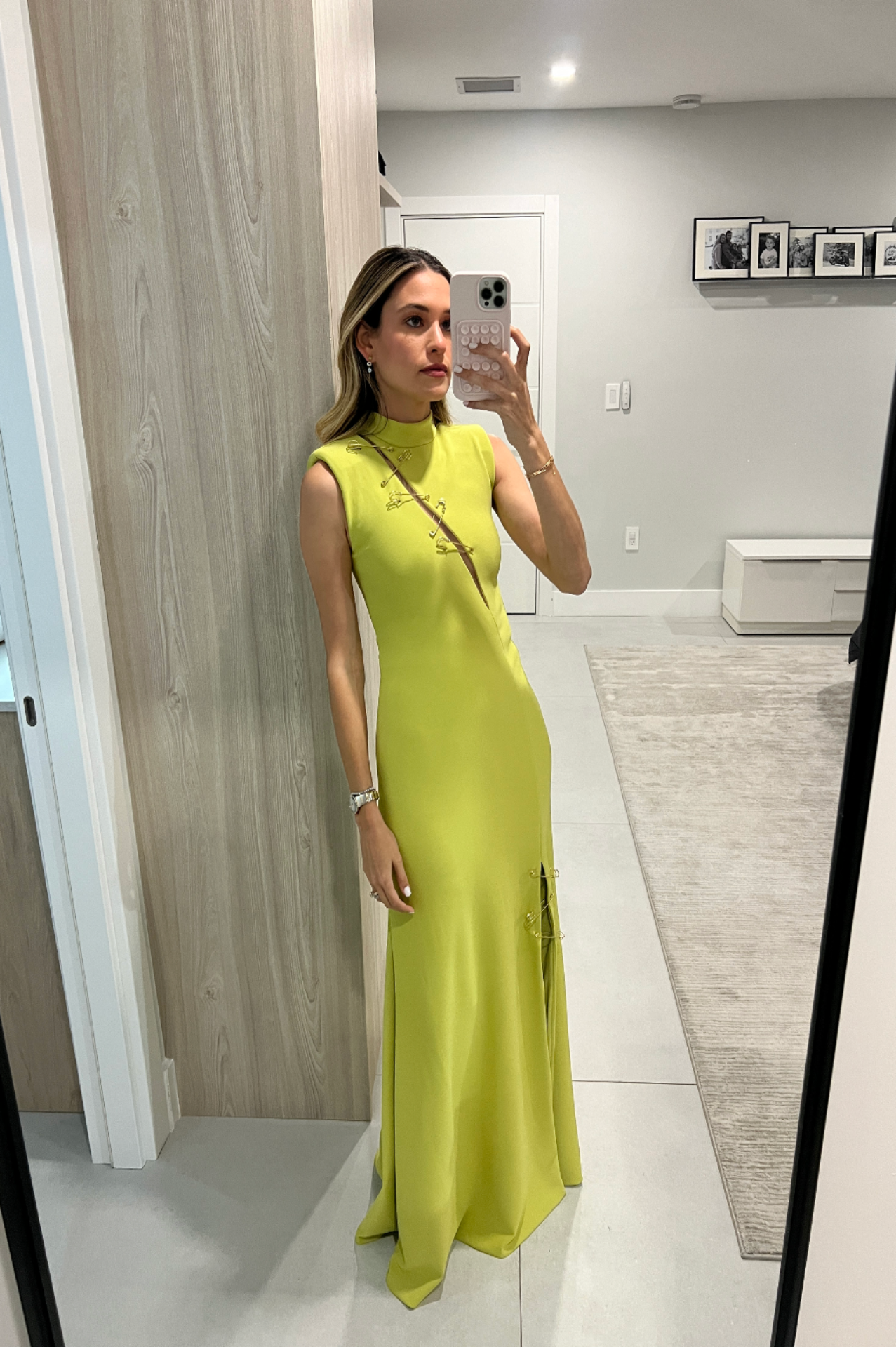 Green Crepe Stretch Safety Pin Dress
