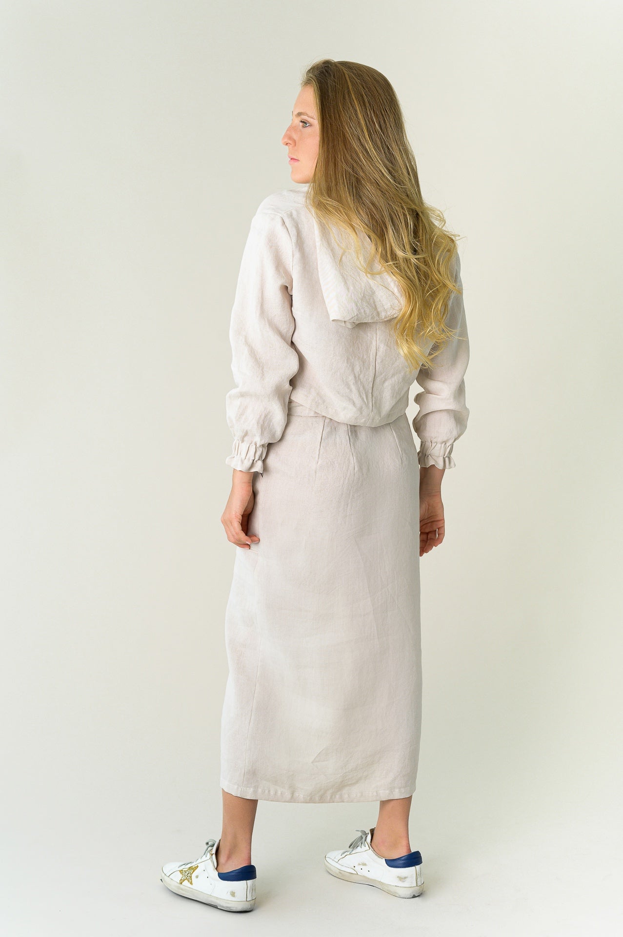 Linen Midi Skirt | Beige with Mauve