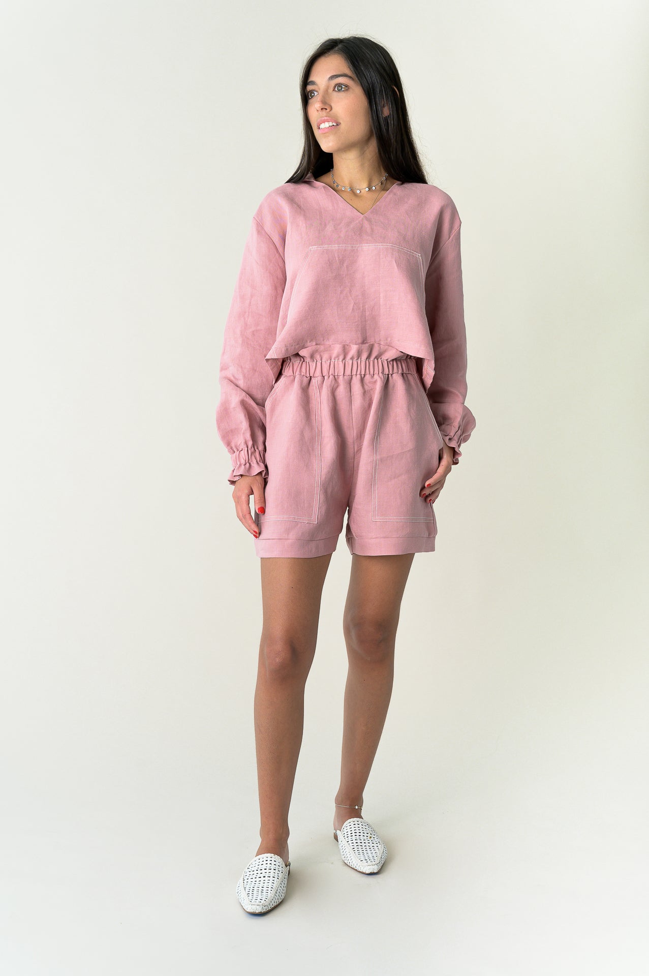 Linen Ruffle Shorts | Mauve