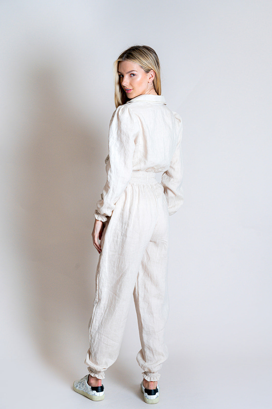 Linen Jumpsuit | Beige with Olive